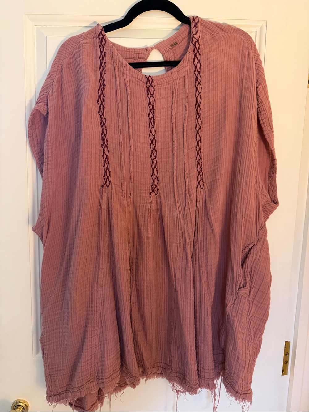 We The Free Mauve Pink Embroidered Crinkle Tunic